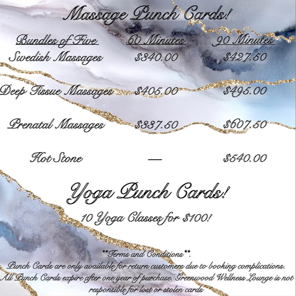 massage and yoga punch cards